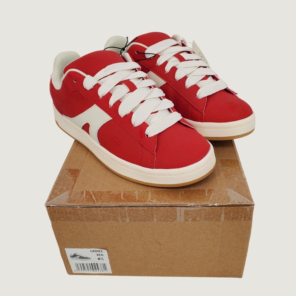 No Boundaries Women 8.5 Red Chunky Skate Sneakers Memory Foam Faux Suede Lace Up